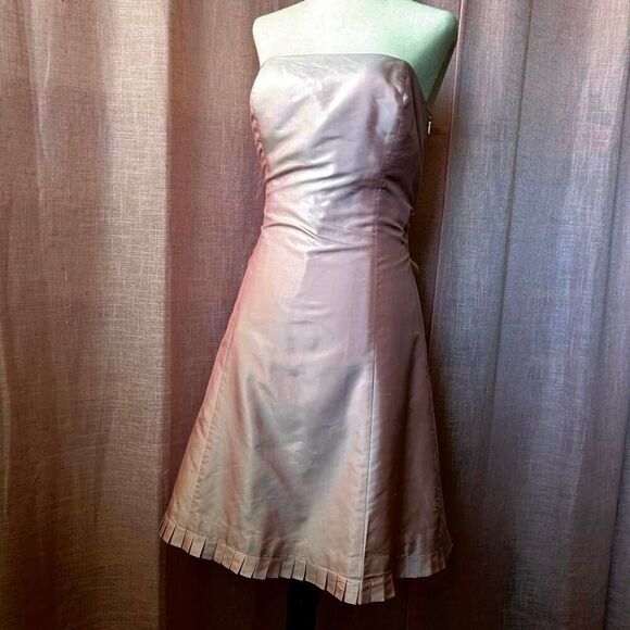 Vintage Ann Taylor Pink Silk Strapless Midi Dress Size 6 - Picture 7 of 10